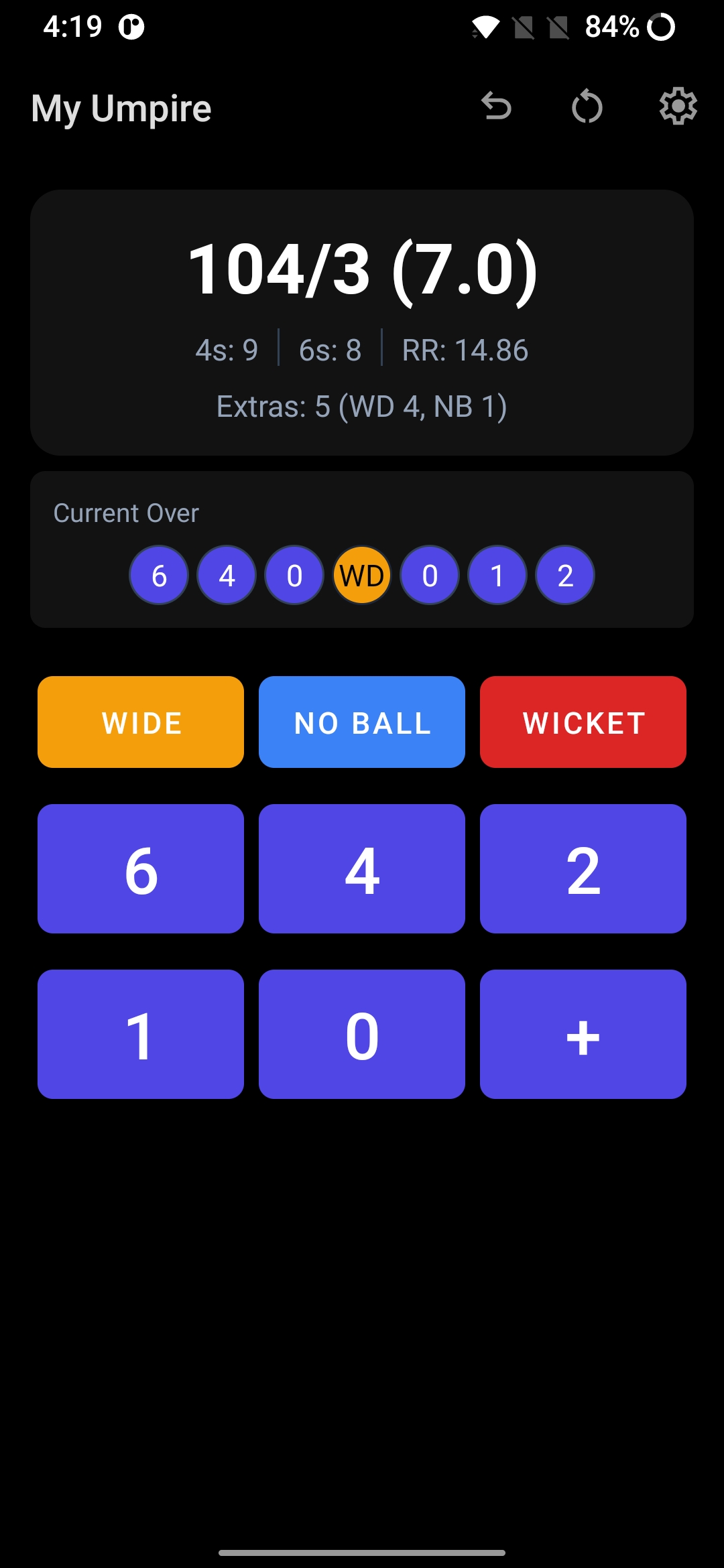 My Umpire version one scoring screen