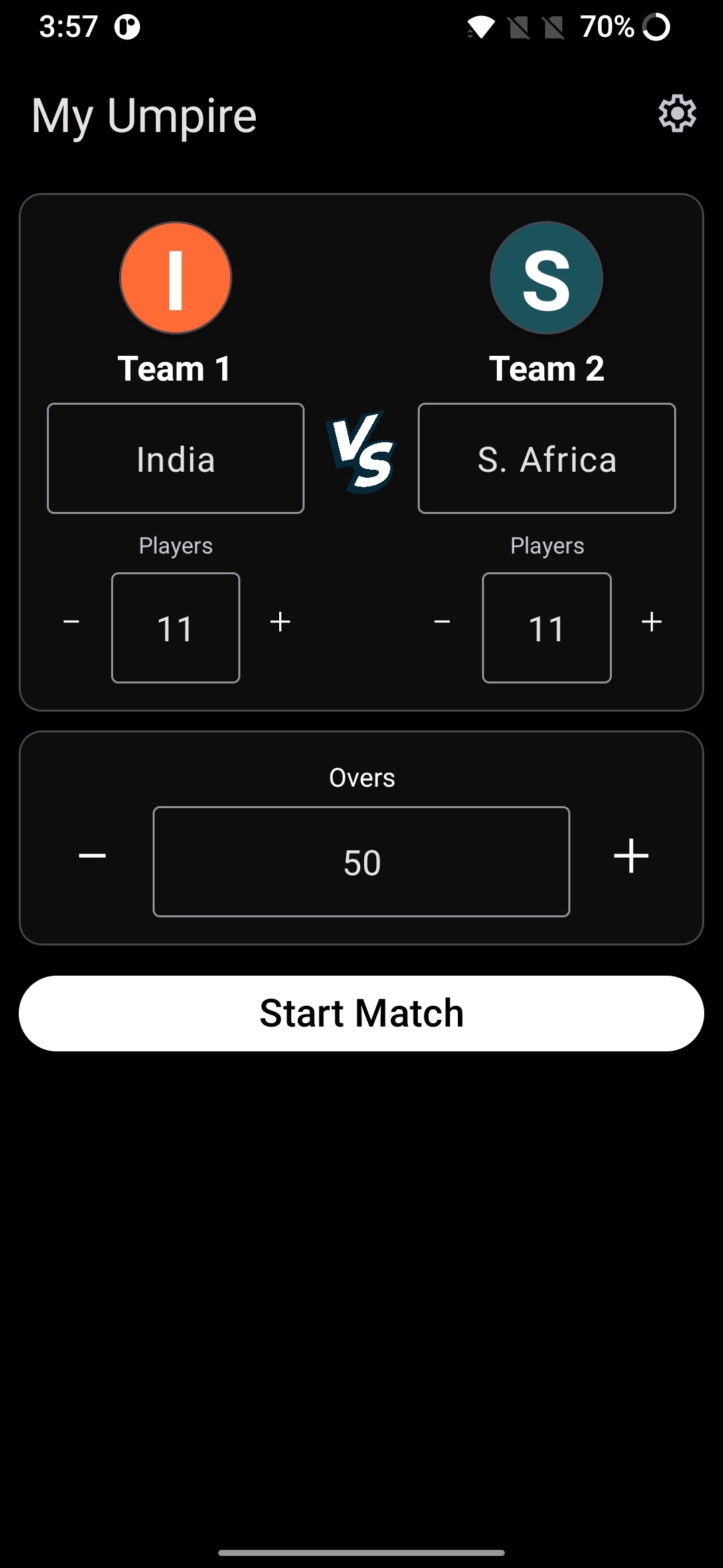 My Umpire version two match setup