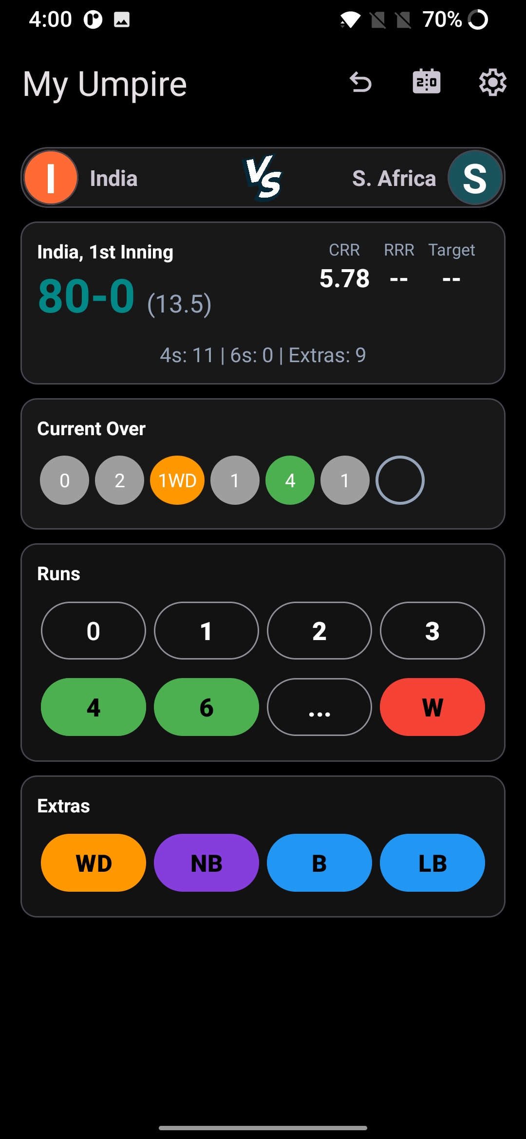 My Umpire version two scoring screen