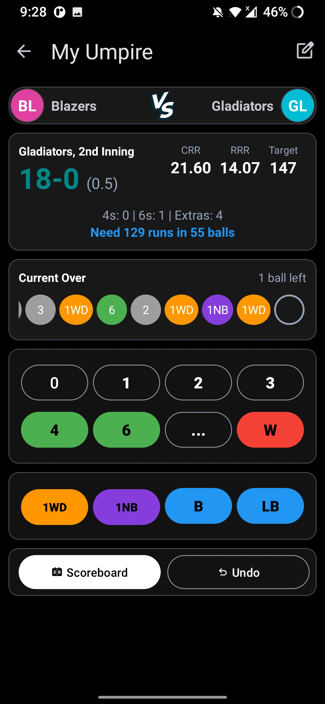 My Umpire version three scoring screen